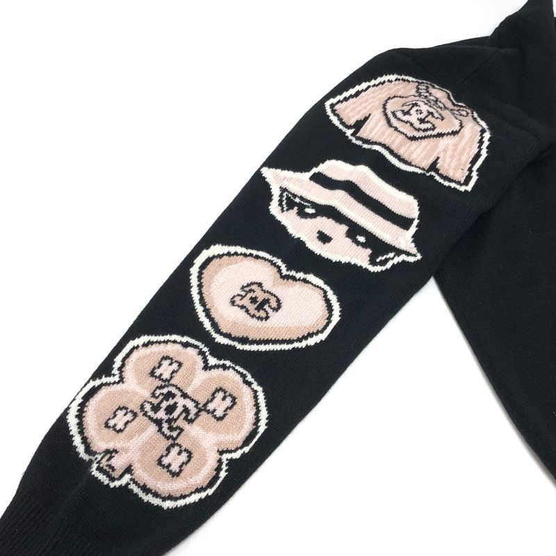 Chanel Sweater Street Coco Mark Ribbon Heart P80299 Cashmere Black