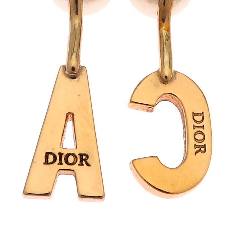Dior Pearl Letter Charm Gold Earrings