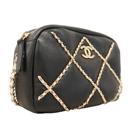 Chanel Shoulder Bag Matelasse Lambskin Black Chien Pan Gold Hardware Women