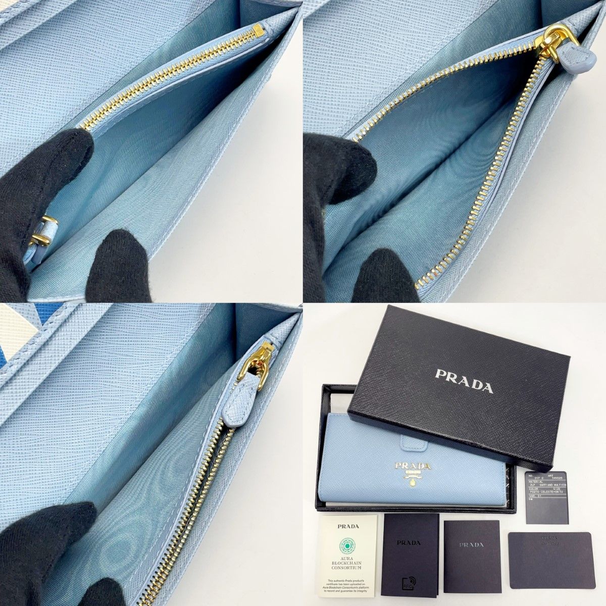 Prada Saffiano Leather Wallet 1mv025 Sky Blue Bifold Long Wallet