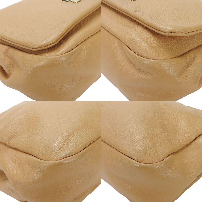 Chanel Shoulder Bag Chain Shoulder Coco Mark Leather Beige Studded Shoulder