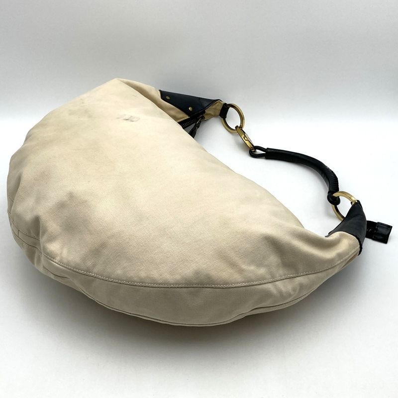 Gucci 95332 Shoulder Bag Handbag Large Bag Beige Black Canvas Leather Fashion