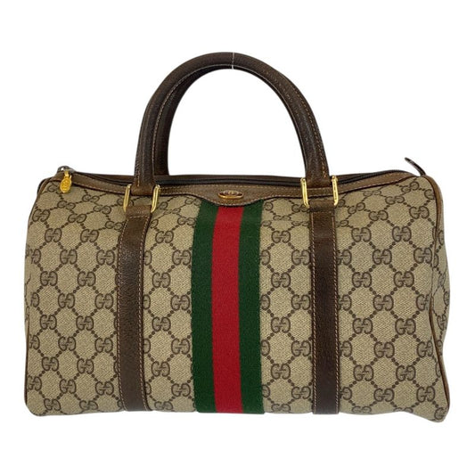 Gucci Vintage Sherry Line Beige GG Supreme Canvas 010 378 Handbag Boston Bag