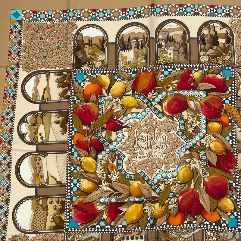Hermes Carre 90 Les Jardins D' Andalousie Andalusian Gardens Scarf Multicolor