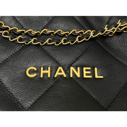 Chanel 22 Small Handbag Chain Bag Shearling Aged Lambskin Black Gold Hardware