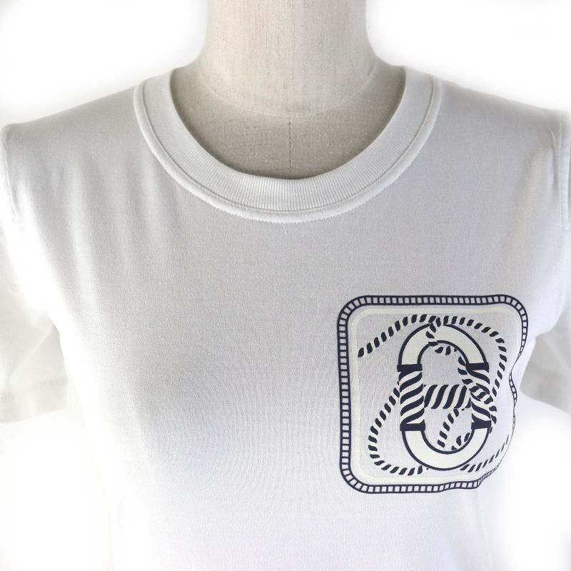 Hermes 2023 100% Cotton Chaine D'ancre Short Sleeve T-shirt White Navy 34 Made