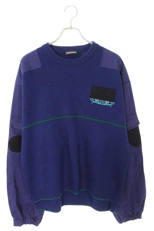 Balenciaga 534454 T1490 Logo Patch Nylon Paneled Knit Men's L