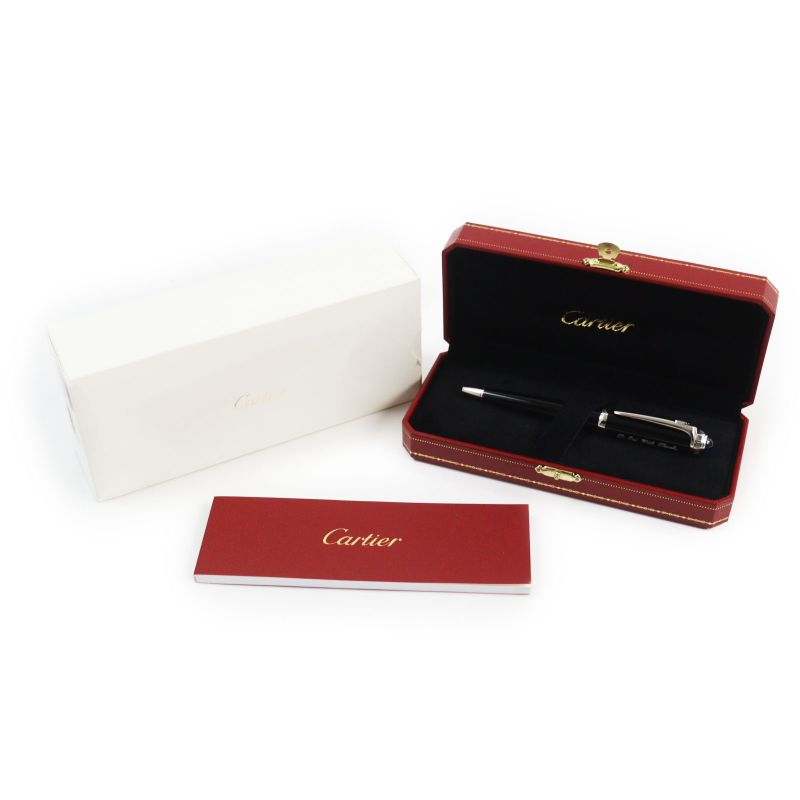 Cartier Roadster Twist Ballpoint Pen With Blue Gemstone Black Silver With Box