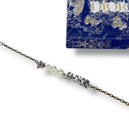 Christian DIOR Bracelet Gold Hardware Pearl Star Rhinestone Vintage Work
