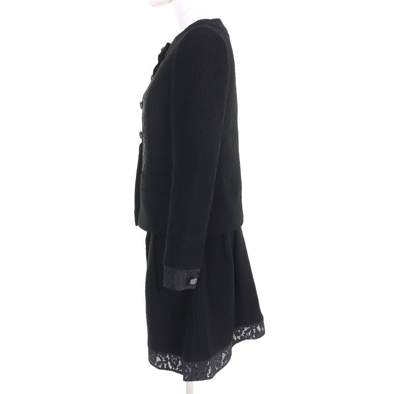 CHANEL P51026/p51112 Coco Button Lace Cotton Tweed Collarless Jacket Skirt