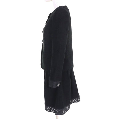 CHANEL P51026/p51112 Coco Button Lace Cotton Tweed Collarless Jacket Skirt