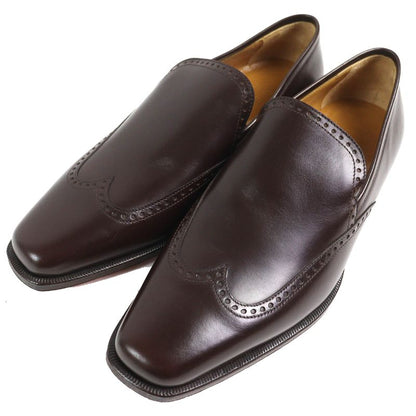 Hermes Wingtip Leather Slip-on Loafers Dark Brown 40.5 Storage With Bag Made In