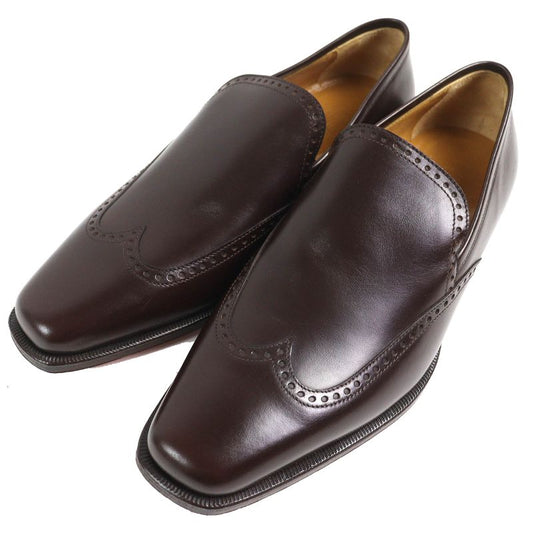 Hermes Wingtip Leather Slip-on Loafers Dark Brown 40.5 Storage With Bag Made In