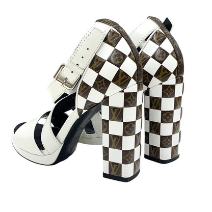 Louis Vuitton Match Make Line Monogram Sandals Shoes Leather White Brown Damier