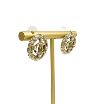 Chanel Earrings Coco Mark Pearl Round Gold