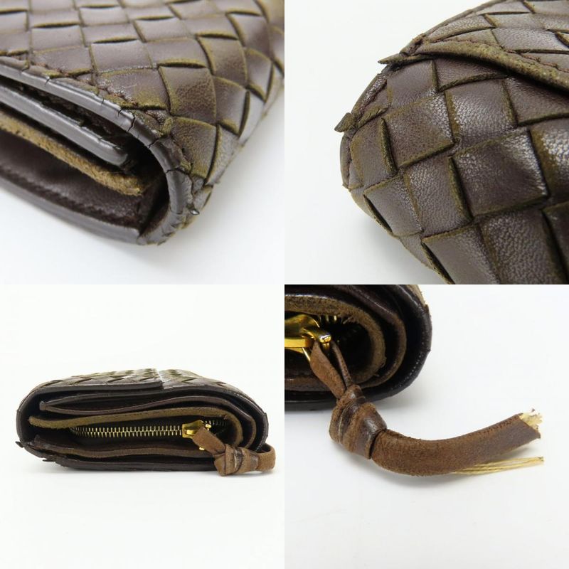 Bottega Veneta Trifold Wallet Intrecciato 113997 Lambskin Dark Brown With Coin