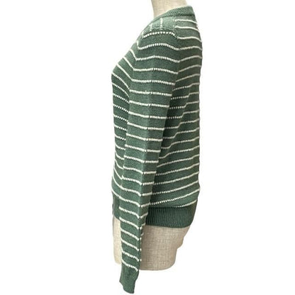Gucci 633610 Knit Sweater Top Long Sleeves V-neck Striped Alpaca Wool Green