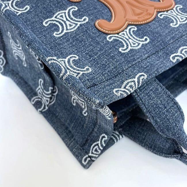 Celine 2way Bag Cabas Tice Blue Brown Triomphe