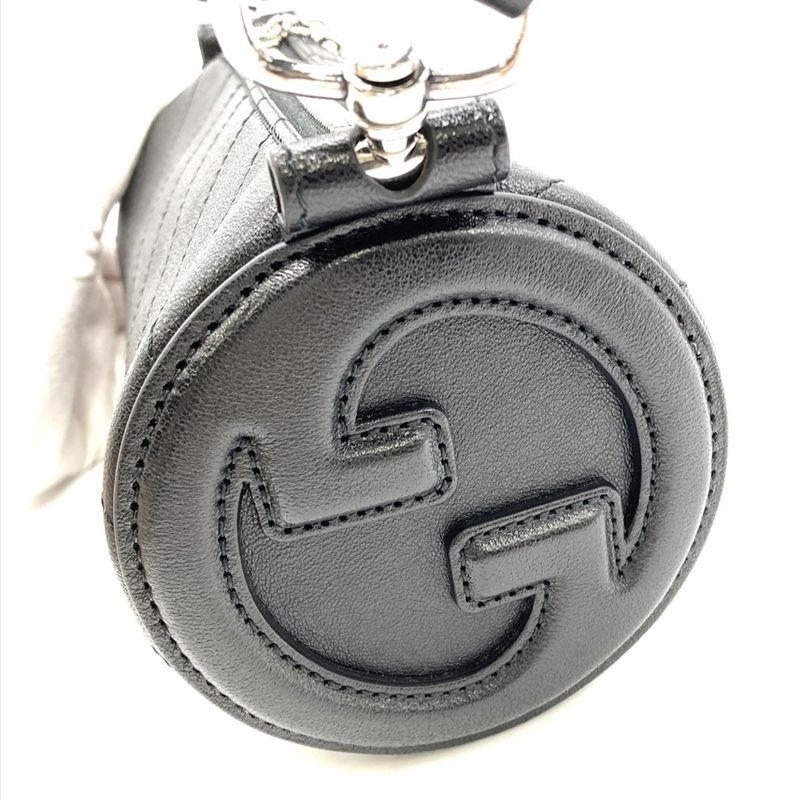 Gucci Blondi Handbag Leather Black Silver Hardware Tube Shape Women's