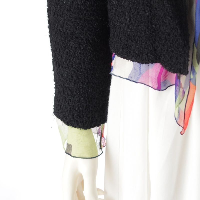 Chanel 00T Wool Blend Tweed Collarless Jacket Outerwear P15418 Black And