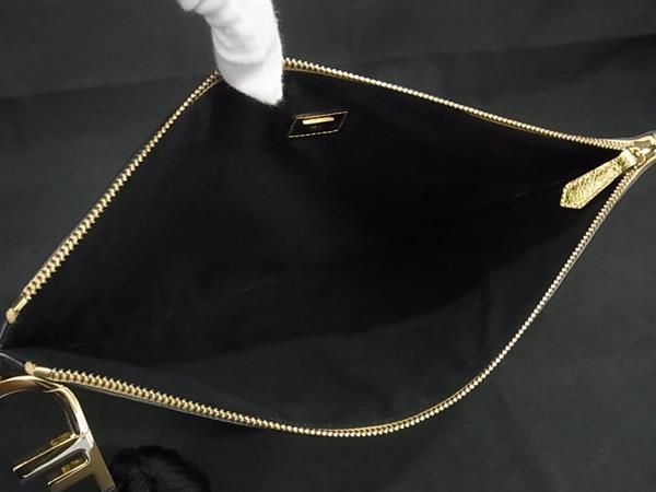 Fendi Leather Tassel Charm Clutch Bag Second Bag Handbag Gold Aw5135