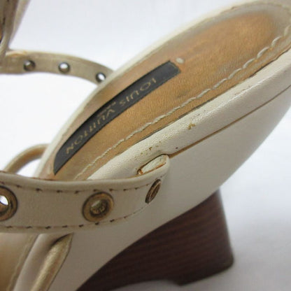 Louis Vuitton Leather Monogram Flower Strap Wedge Sole Sandals Small Size 34