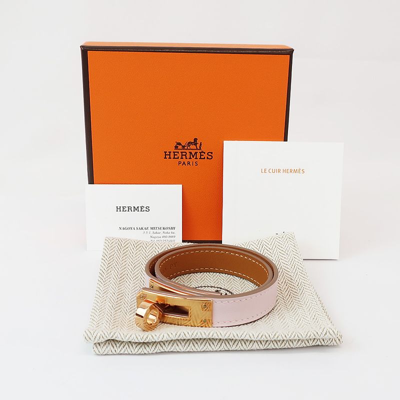Hermes Kelly Double Tour Bracelet Mauve Peel Gold Hardware B Engraved