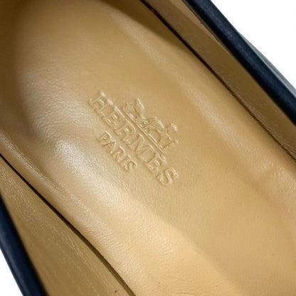 Hermes Colette Loafer Leather Shoes Black Silver Moccasin Flat