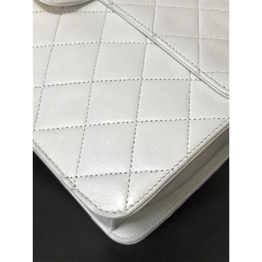 CHANEL Classic Single Flap Bag Quilted Matelasse Lambskin White Purse