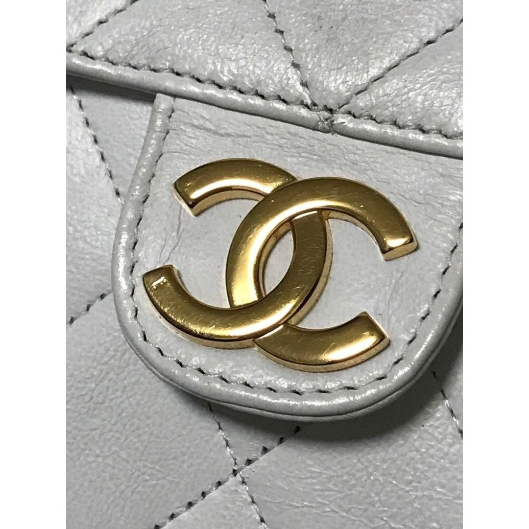 CHANEL Classic Single Flap Bag Quilted Matelasse Lambskin White Purse