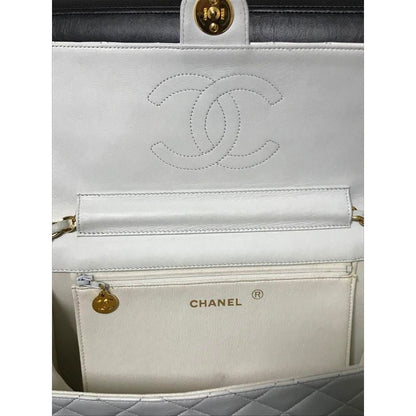 CHANEL Classic Single Flap Bag Quilted Matelasse Lambskin White Purse