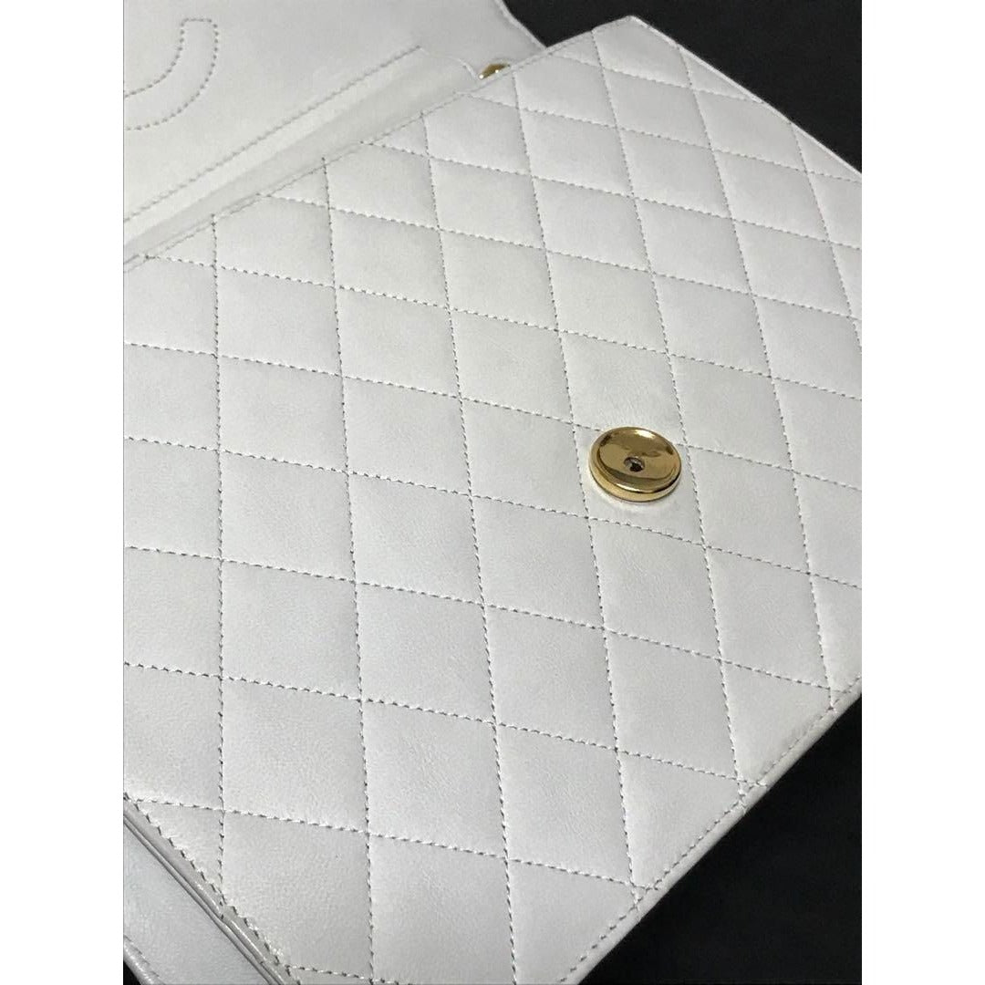 CHANEL Classic Single Flap Bag Quilted Matelasse Lambskin White Purse