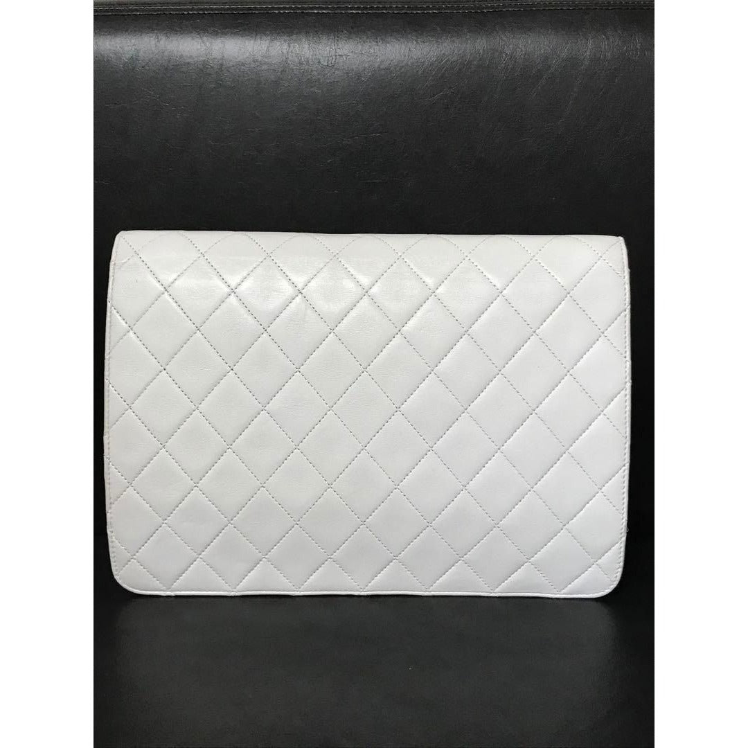 CHANEL Classic Single Flap Bag Quilted Matelasse Lambskin White Purse