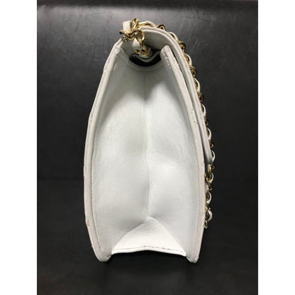 CHANEL Classic Single Flap Bag Quilted Matelasse Lambskin White Purse