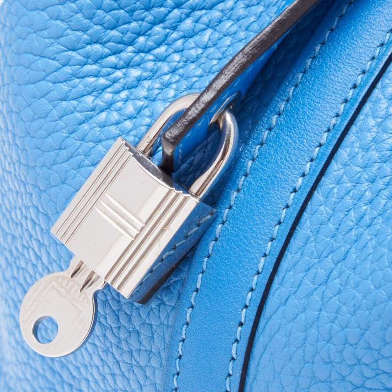 Hermes Picotin Lock MM Handbag Taurillon Clemence X Swift Blue Paradise Blue