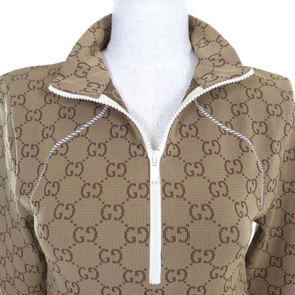 Gucci 23SS 715524 GG Pattern Half Zip Cropped Jersey Long Sleeve Top Brown M
