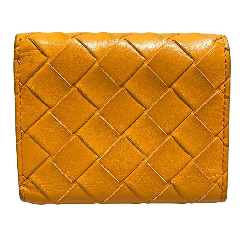 Bottega Veneta Maxi Intrecciato Orange Leather Threefold Wallet