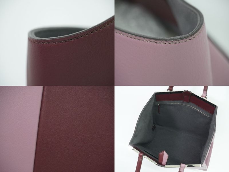 Authentic Fendi Trois Jour Bicolor Tote Handbag Leather Bordeaux Pink 8bh272