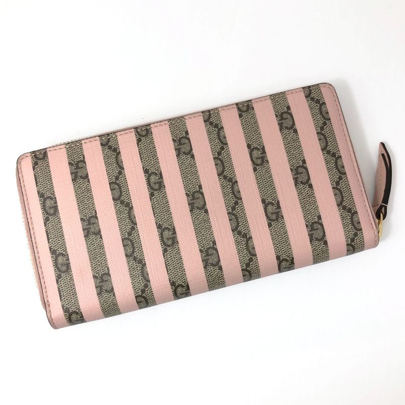 Gucci Wallet Pink GG Supreme Candy Cane Stripe Zip Around
