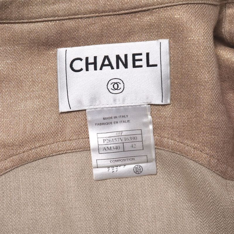 Chanel Tailored Jacket Size 42 05P CC Coco Mark Button Linen And Silk Single