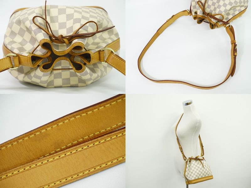 Authentic Louis Vuitton LV Noe BB Damier Azure Shoulder Bag Pochette White