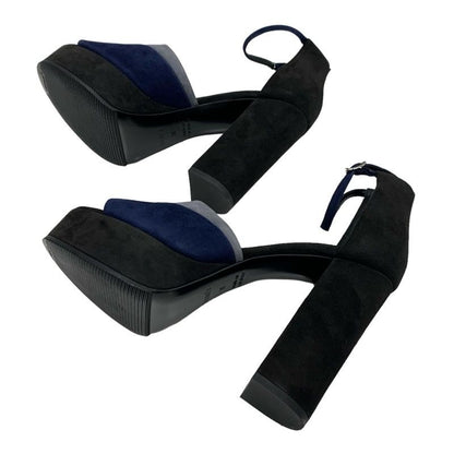 Hermes Sandals Shoes Suede Navy Black Gray Ankle Strap