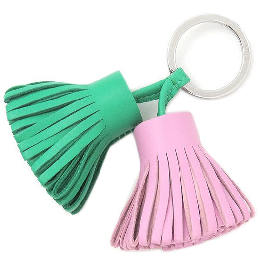 Hermes Key Ring Carmen Unodos Lambskin Mint and Mauve Silvestre Silver Hardware