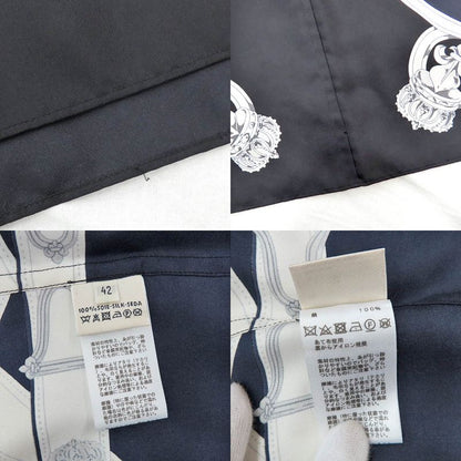 Hermes Sleeveless Tunic Silk Belt Pattern 42 Navy-white Black Tops