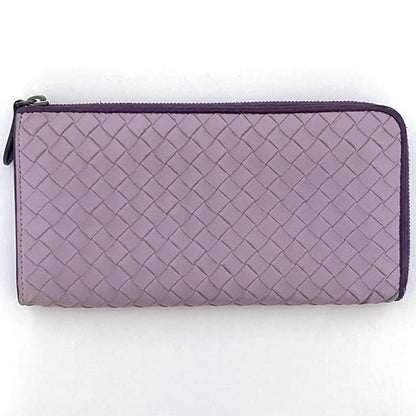 Bottega Veneta L Shaped Zipper Long Wallet In Purple Intrecciato Excellent