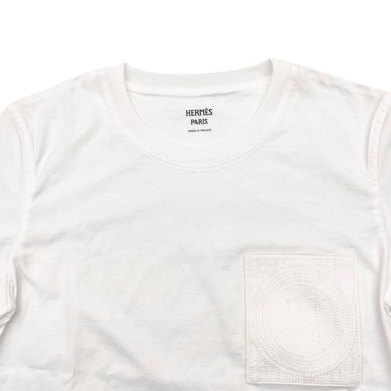 Hermes Short Sleeve T-Shirt H Logo Embroidered Pocket 3e4620dl Size 36 Cotton