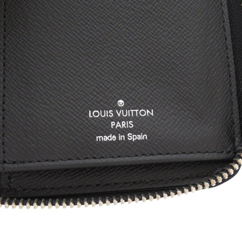 Louis Vuitton Round Zipper Zippy Wallet Vertical Taiga M30503 Noir Black Long