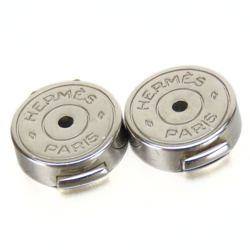 Hermes Earrings Cage De Assches H Cube Metal Black Silver Plated Accessories