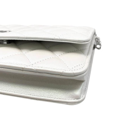 Chanel Shoulder Bag Ribbon Chain Wallet Matelasse Lambskin Coco Mark Pearly