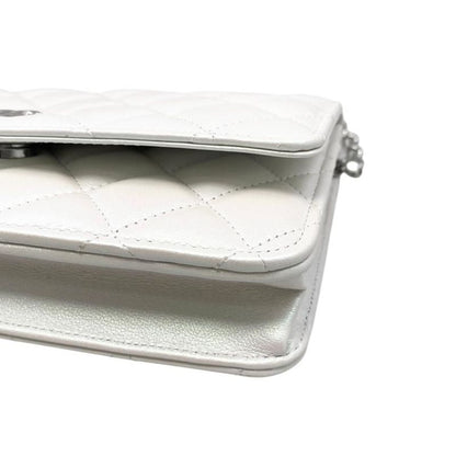 Chanel Shoulder Bag Ribbon Chain Wallet Matelasse Lambskin Coco Mark Pearly